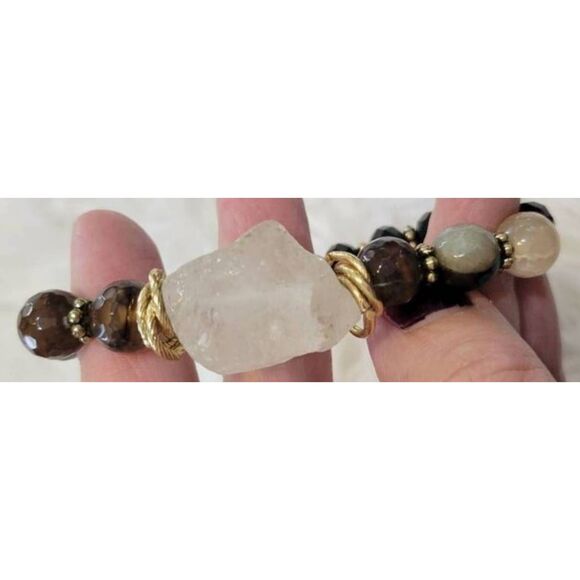 Raw Quartz Crystal Bracelet, Beaded Bracelet, Stretch - Picture 7 of 7